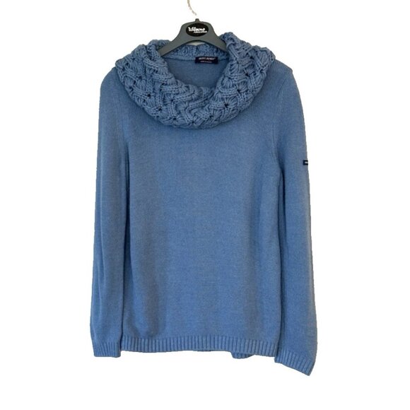 Saint James Women's Wool Blend Knitted Cowl Neck Sweater Blue France Size 8 USA - Picture 8 of 8